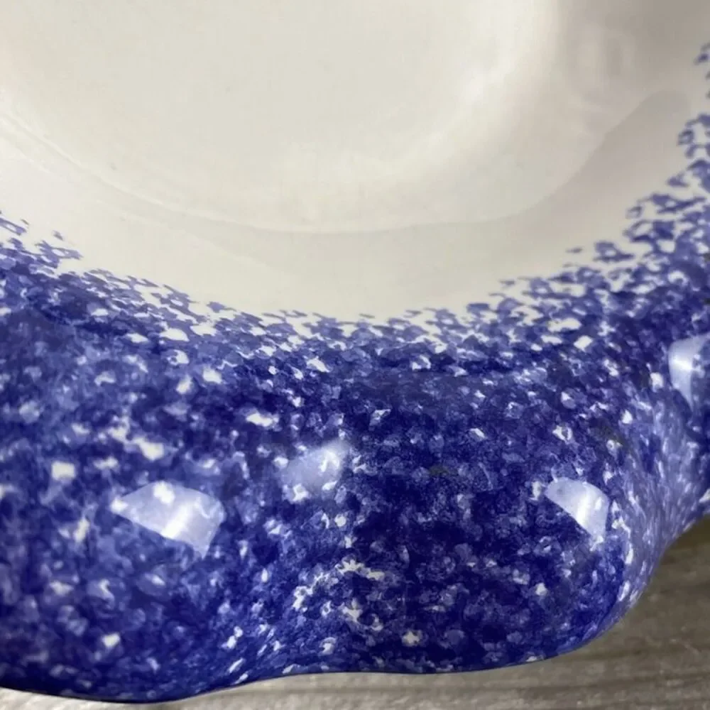 Young's 1996 Blue White Spongeware Stoneware Bowl With Wavy Edge 9.75